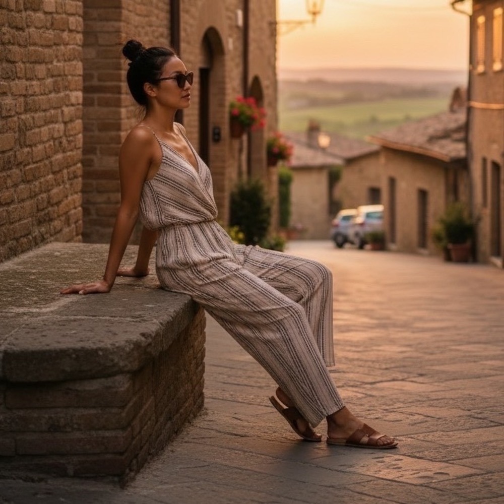 LEITH WOMENS beige Jumpsuit relaxed one small spaghetti strapped boho miltered - Picture 10 of 10